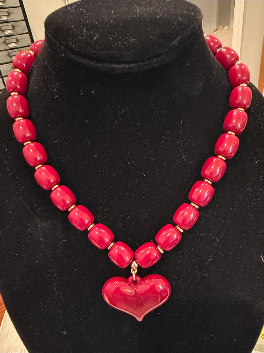 Red Heart Bead Necklace - Women Jewelry